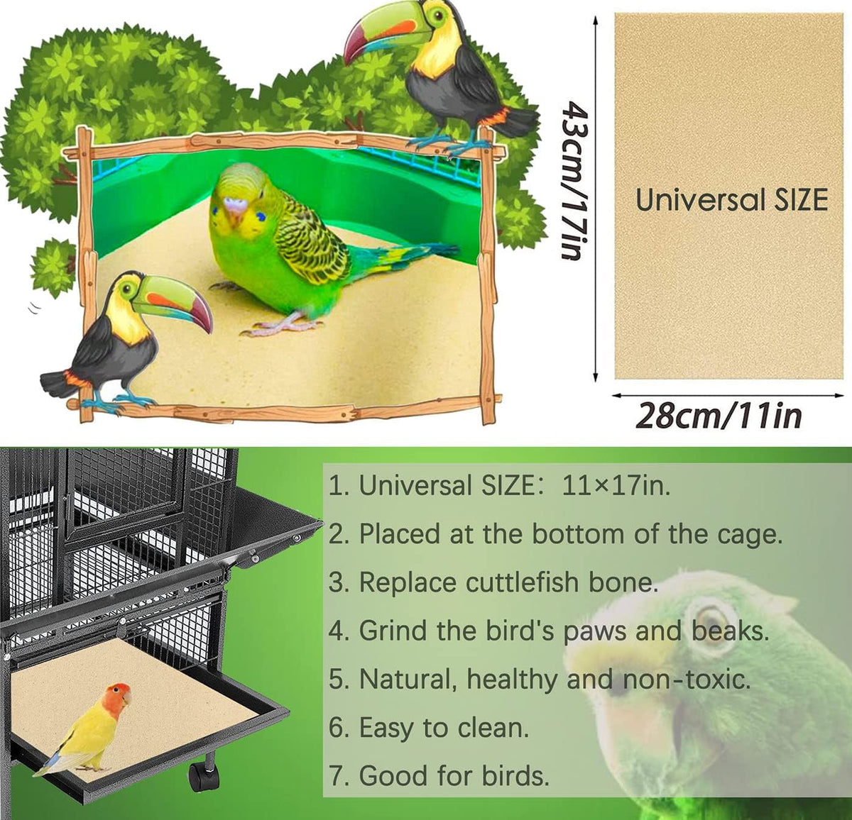 Firdnyohs 25PCS Gravel Paper for Bird Cage - 11" x 17" - image 4