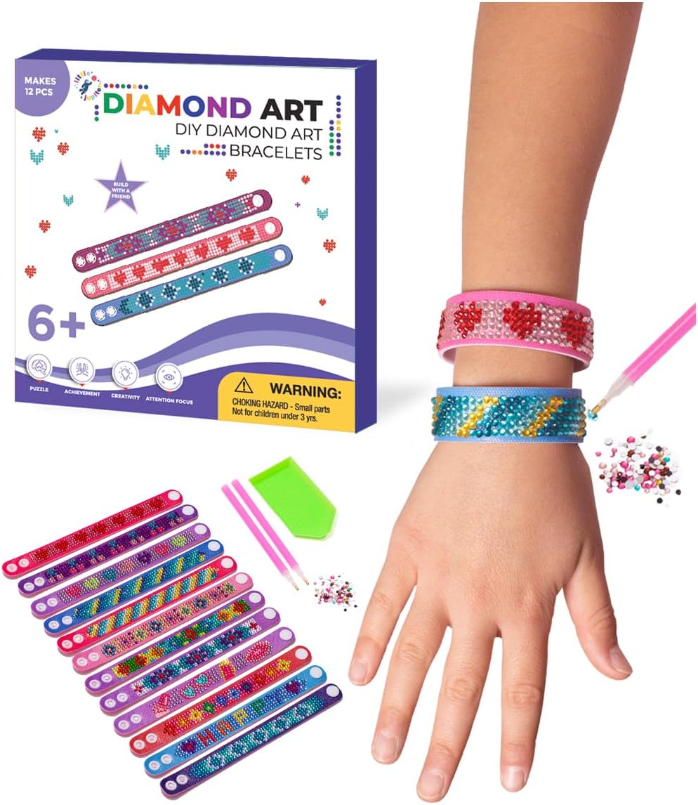 Little Jupiter diamond art bracelet kit with 6 EVA foam snap bracelets, resin gems and pen tools - view 3