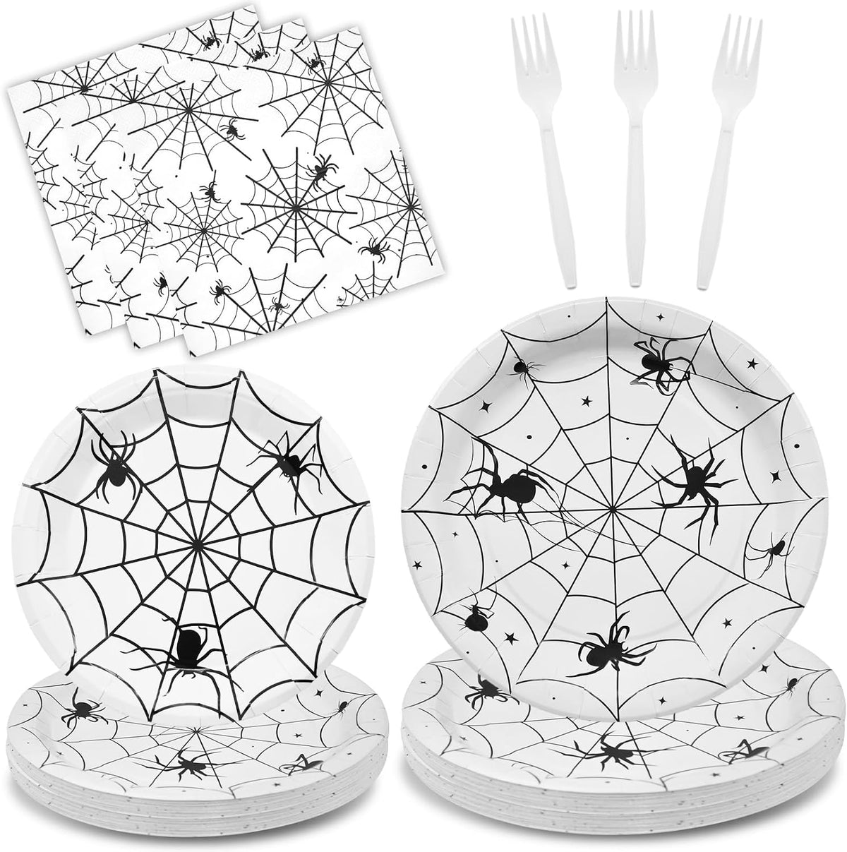 Gistome 96-piece Halloween spider web tableware set with plates, napkins and forks - view 5