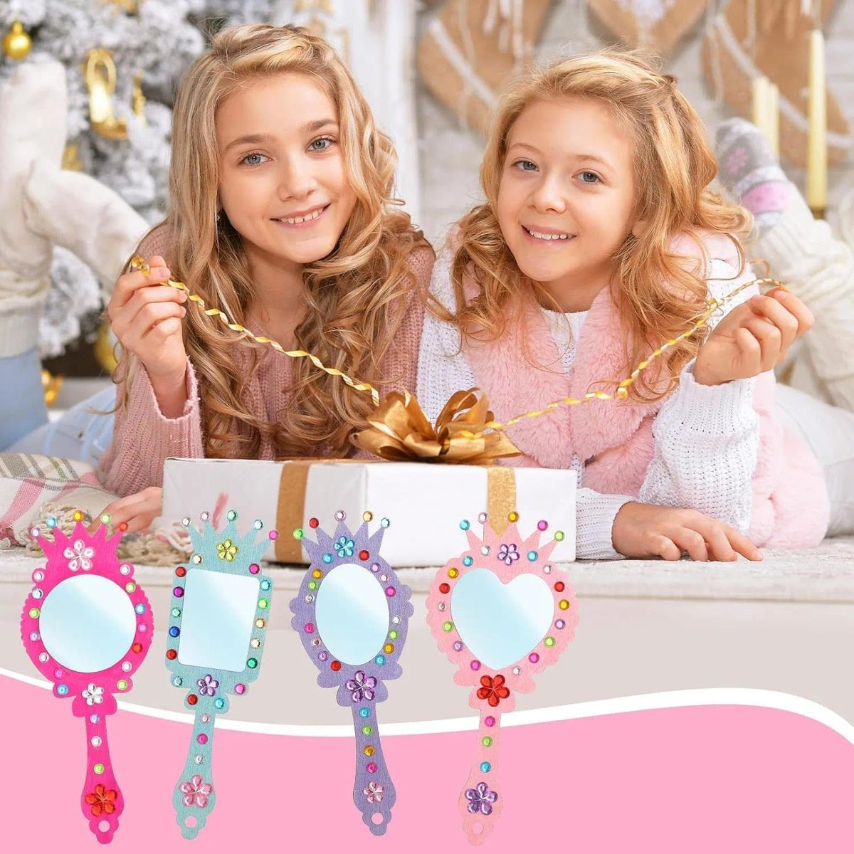 XJWWHZ wooden princess mirror craft kit, 12 DIY mirrors with gem stickers and brushes - view 10