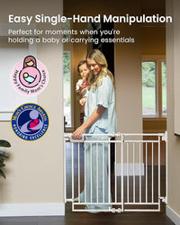Grownsy Baby Gate for Stairs- No Bottom Bar, Adjustable Width 29.8” to 43.5” for Child and Pet, Dog Gate with Auto-Close & One-Hand Operation, Screw-in Installation for Doorways and Indoor Use