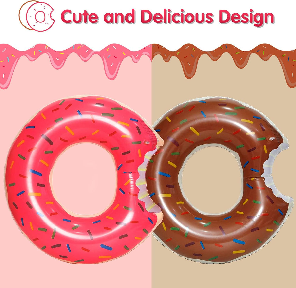 DMAR Donut Pool Float, Donut Tube & Ring for Beach & Pool - Set of 2 （Pink & Brown 23.4in） - image 3