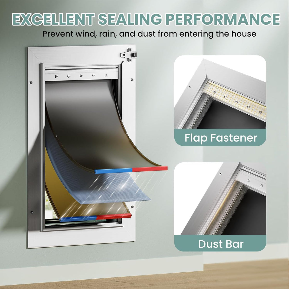 3-Flaps Insulated Aluminum Dog Door for Wall, Pets Up to – Essentials for Dogs - XLarge - image 3