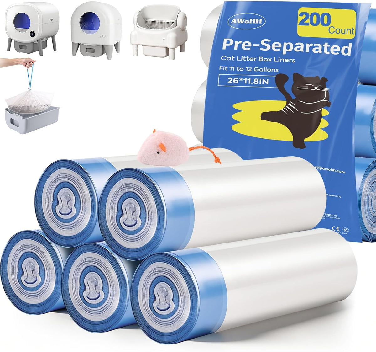 150 Count Drawstring Cat Litter Bags for Automatic Litter Boxes – Daily Care for Cats - 1 Count (Pack of 200)