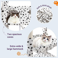 Allewie 81 Inches Tall Cat Tree/Multi-Level Large Climbing Tree House and Towers for Big Feline/Condo and Hammock/Scratching Post/Wide Base/White & Black Spot
