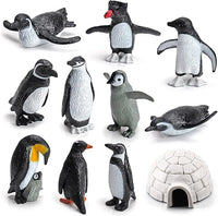 11PCS Penguin Toys, Plastic Arctic Animal Penguin Figures for Kids, Realistic Polar Animals Penguin Figurines Set with Igloo Model, Cake Topper Winter Miniature Toys Decoration