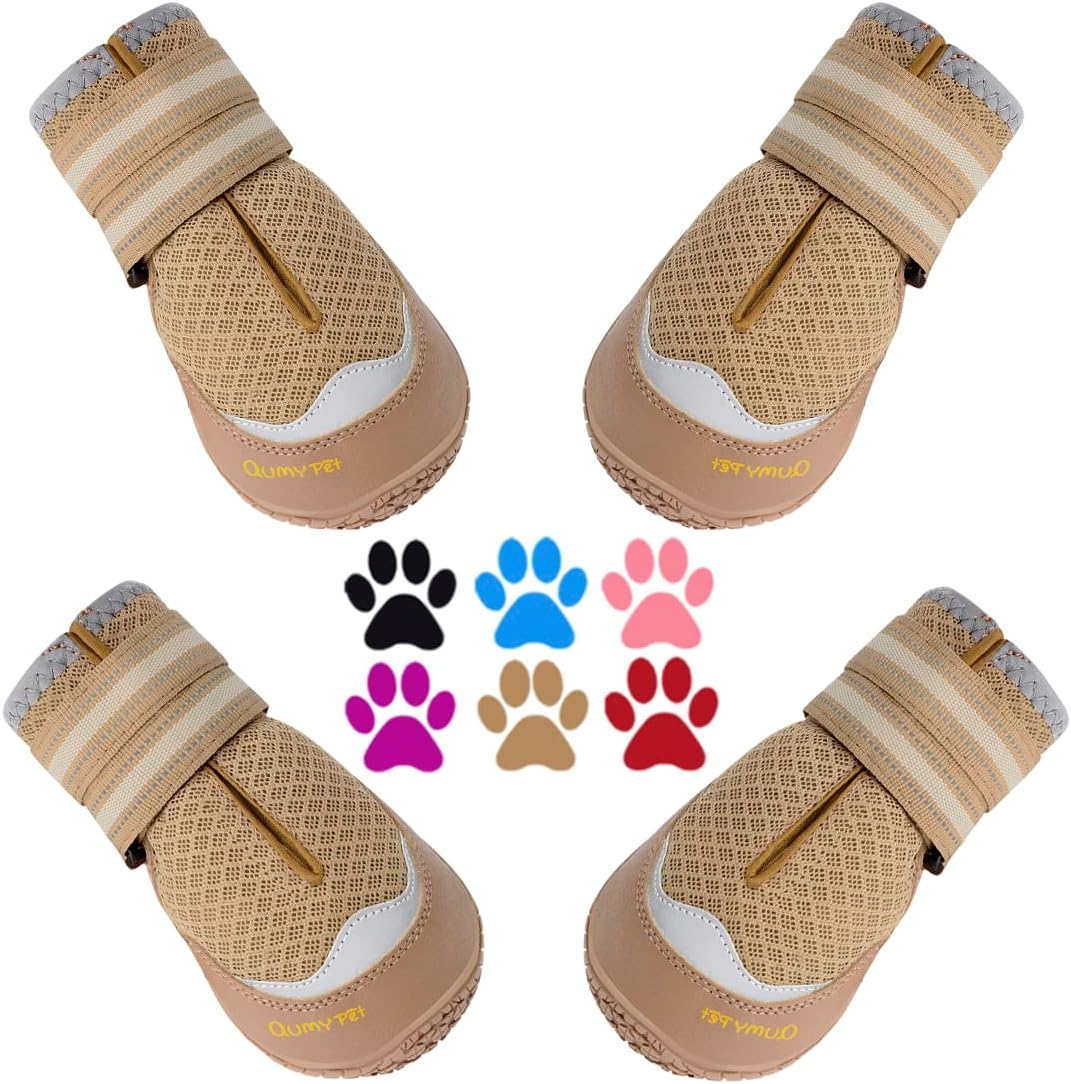 QUMY Dog Shoes for Large Medium Dog Boots & Paw Protectors for Hot - Khaki / Size 7: 2.8''x3.2"(W*L) for 63-75 lbs