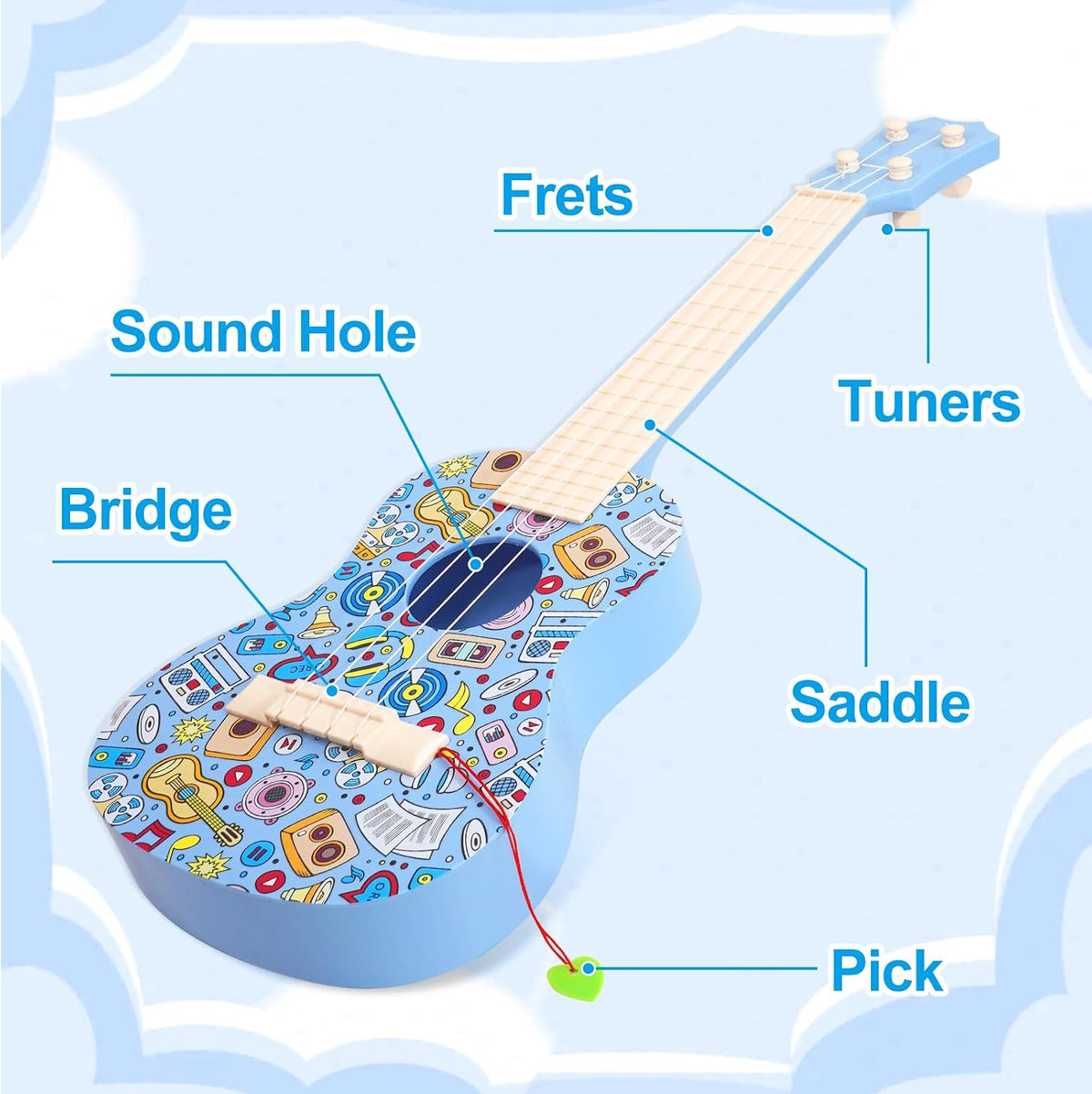 LeeQee 21in Ukulele Guitar for Kids - Blue - image 3