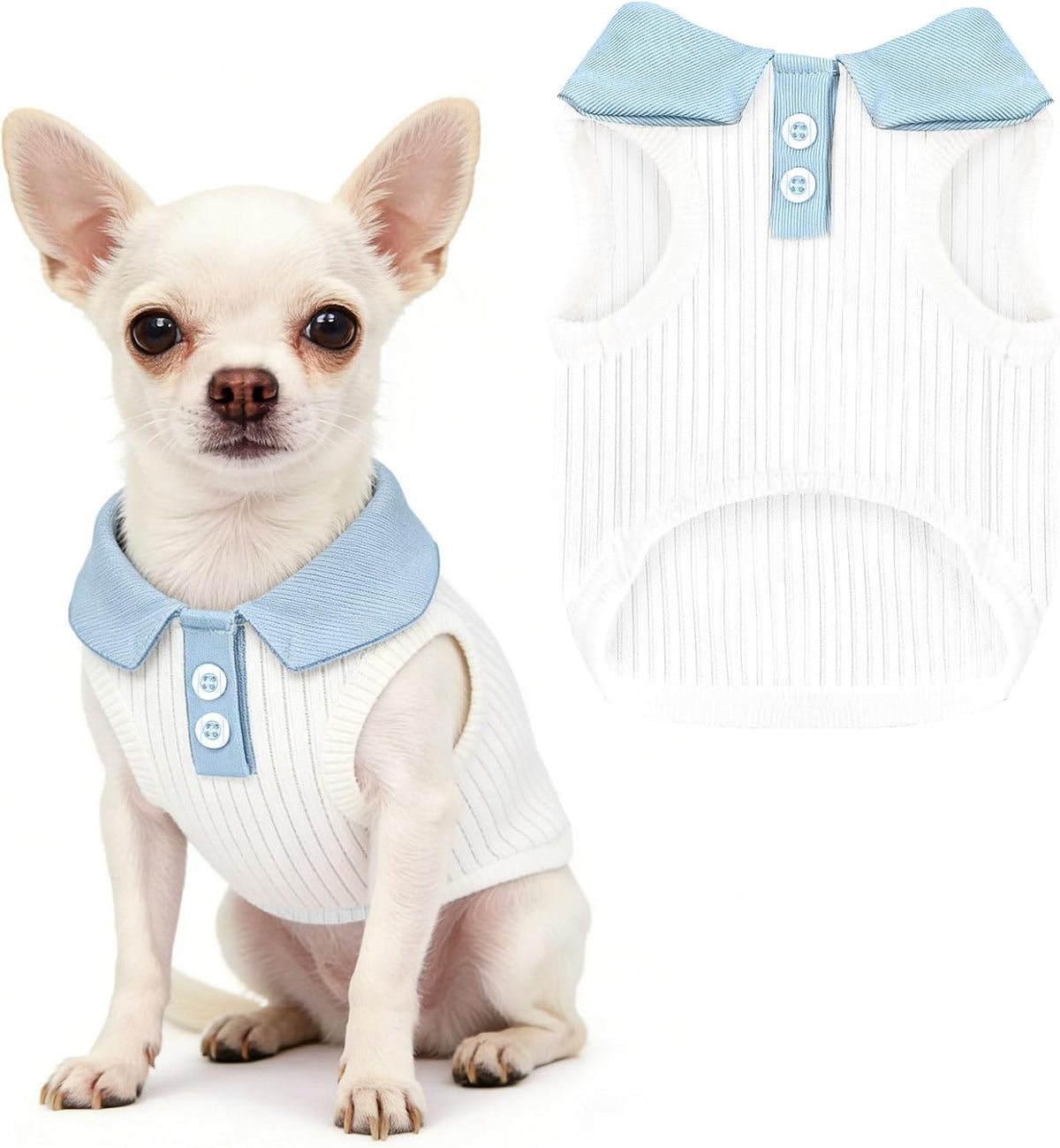 2 Pack Dog Tshirts for Small Dogs Polo Shirt Stretchy Dog T Shirt - White / Large