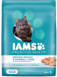 IAMS Proactive Health Indoor Weight Control & Hairball Care Adult Dry Cat Food, Chicken & Turkey Recipe, 16 lb. Bag
