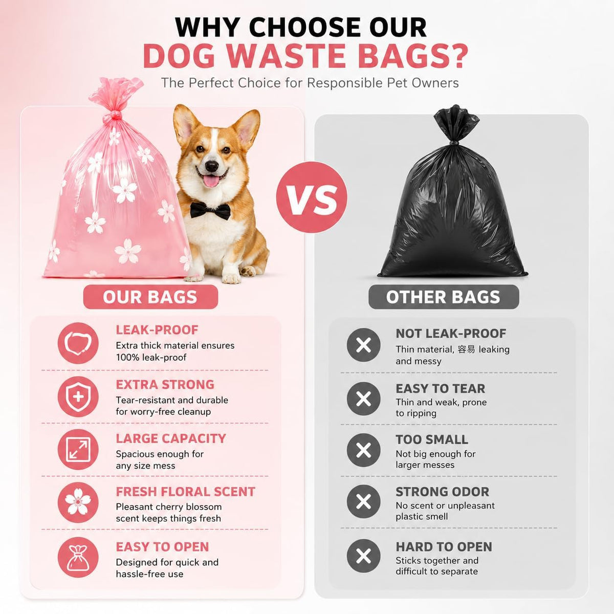 Cherry Blossom Scented Dog Poop Bags, 42 Rolls 630 counts - pink / 630 Count (Pack of 1) - image 4