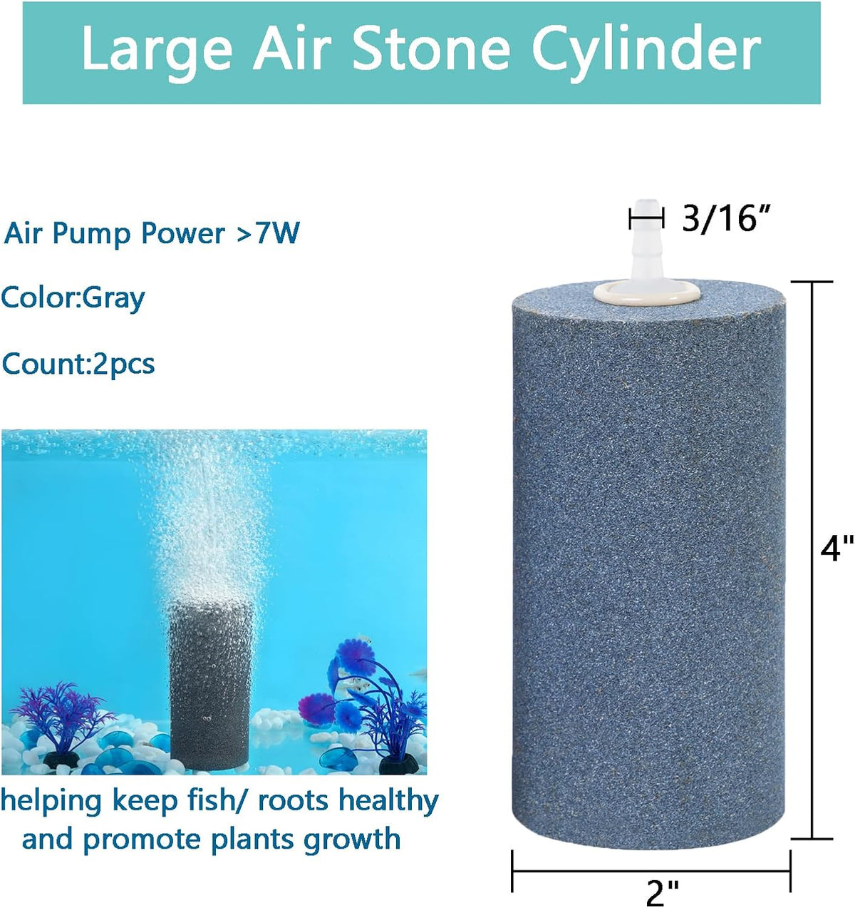 AQUANEAT Aquarium Air Stone 4x2 inch 2 Pack, Large Airstone - 4 inch 2 pcs - image 2