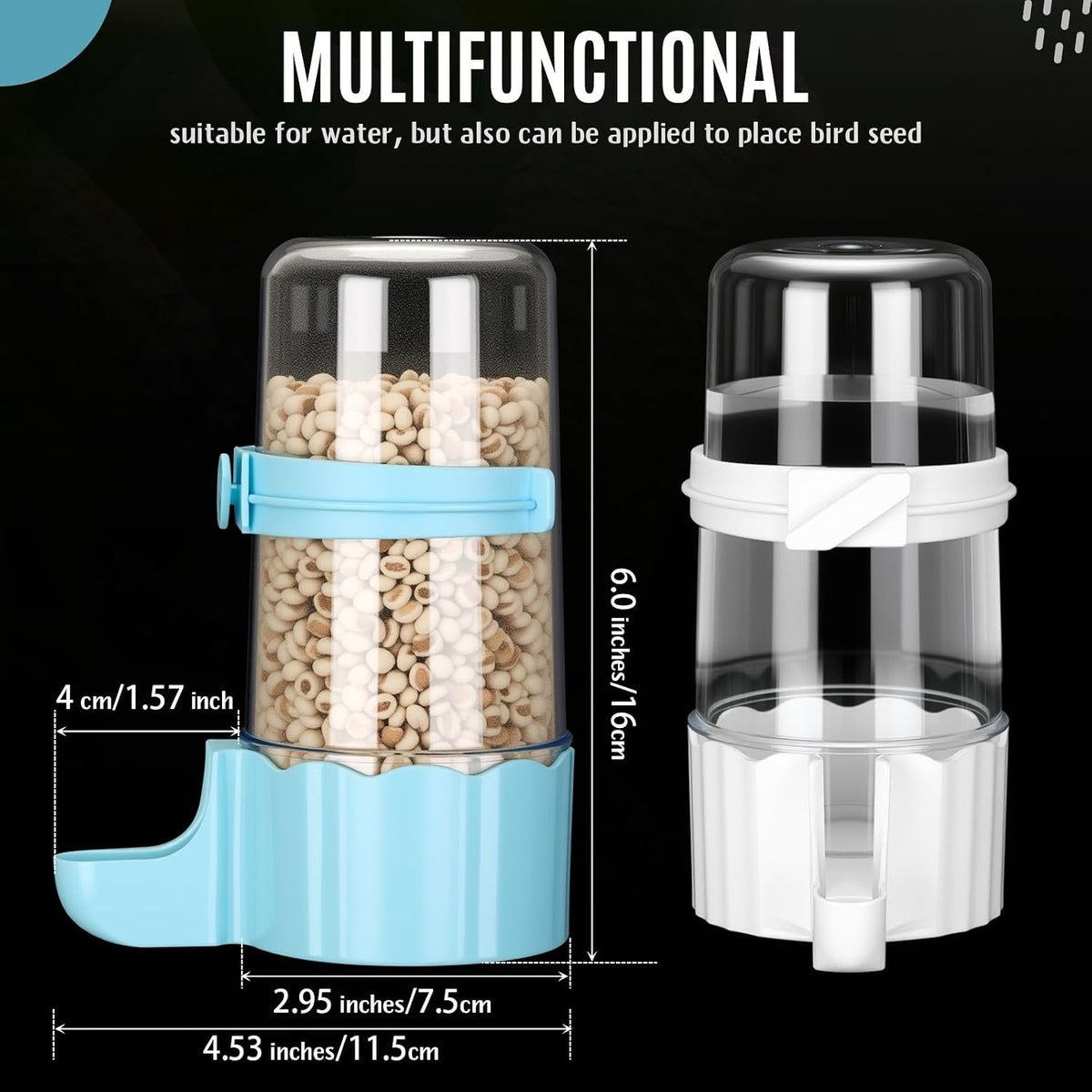 Weewooday 4 Pcs Bird Water Feeder Cage, Blue, White - Blue, White / 490 ml / Cute Style - image 2