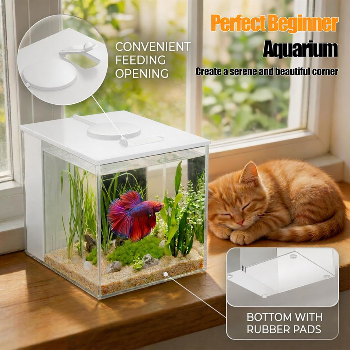 Betta Fish Tank 1 Gal, Acrylic Nano Aquarium Kit Black – Essentials for Fish - White - image 4