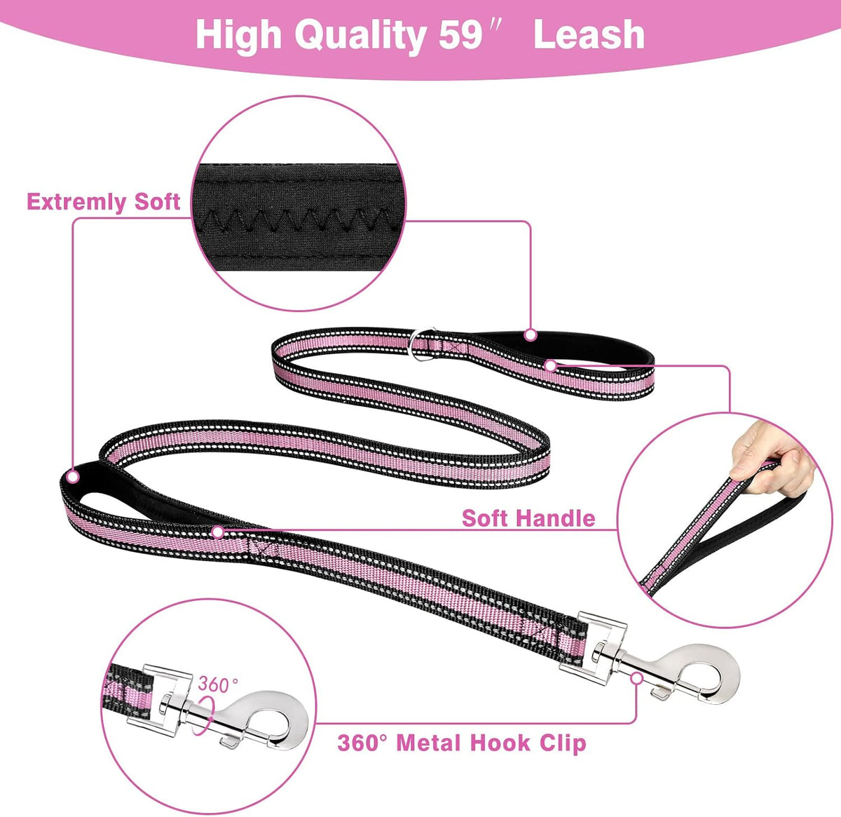 WINSEE Pet Harness Collar and Leash Set - Medium / Pink - image 4