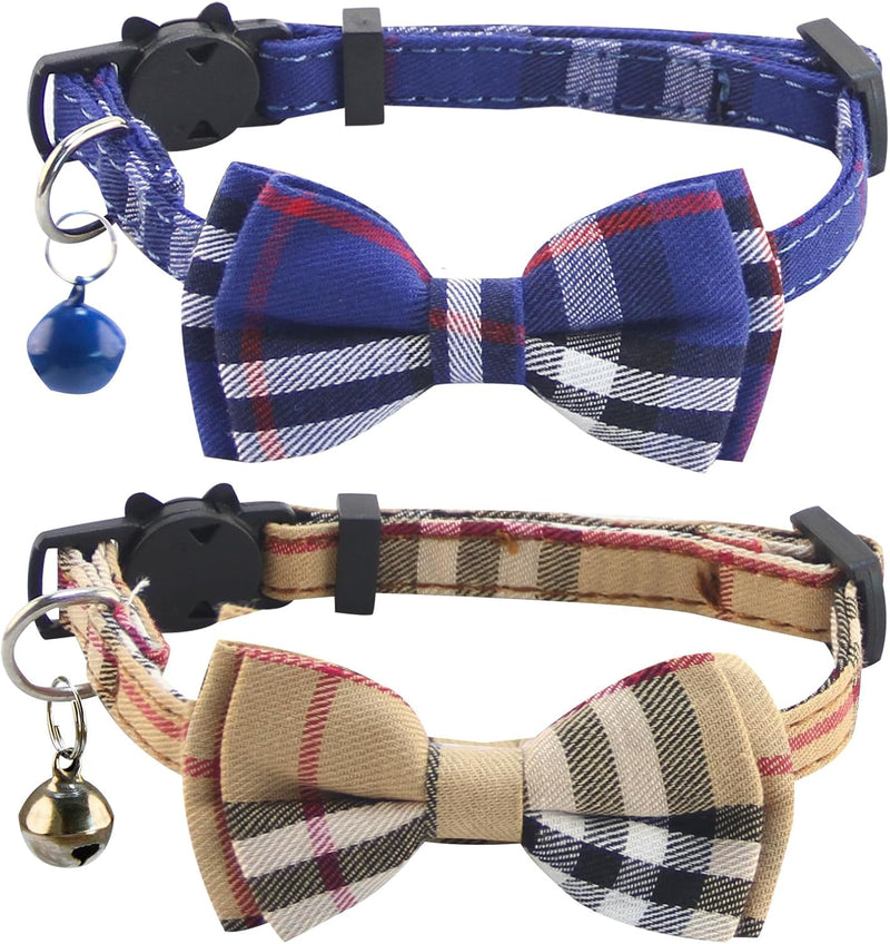 SuperBuddy Cat Collars Breakaway with Cute Bow Bell - beige+lan