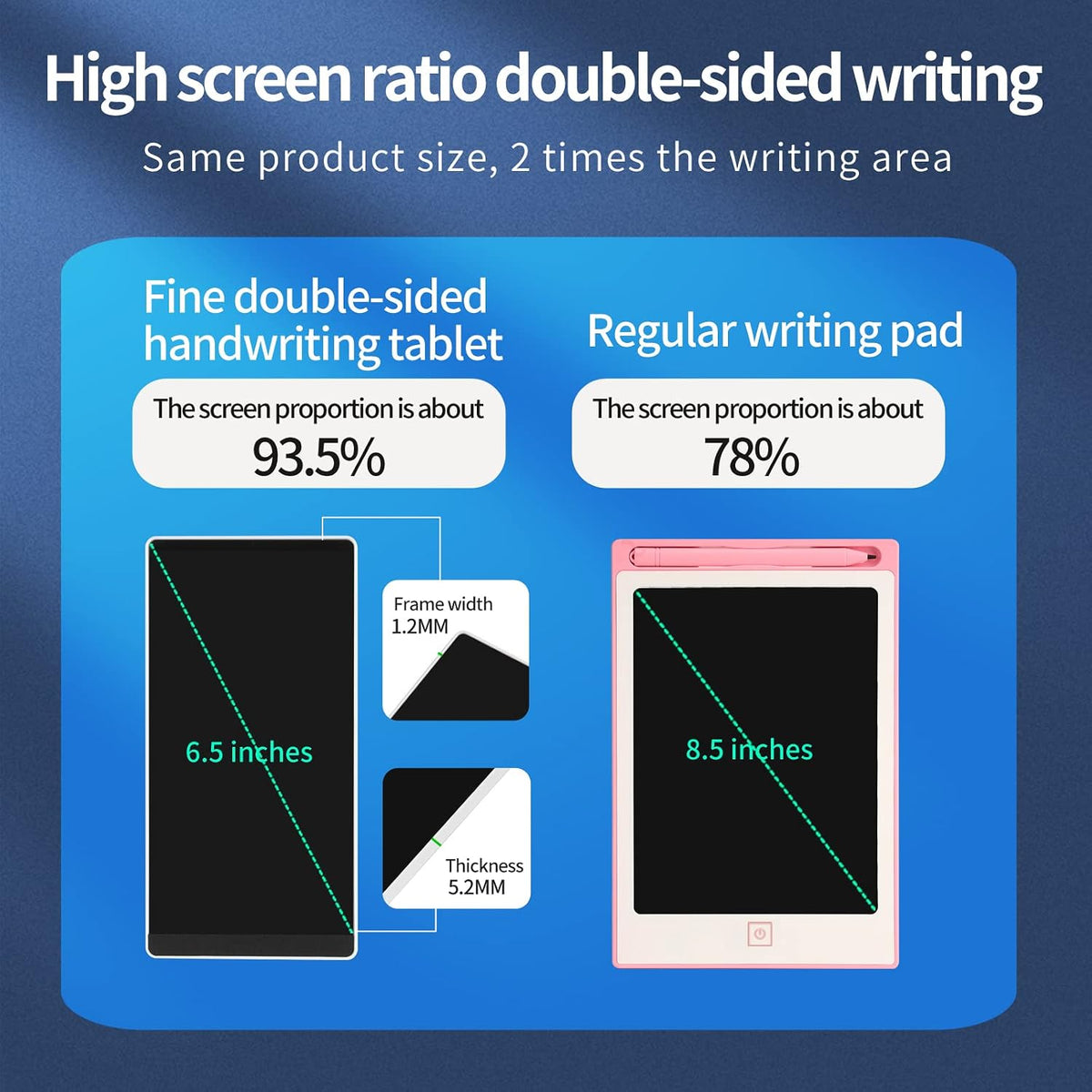 LCD Writing Tablet 6.5in Fine Tip with Leather Case and Hanging Pen – Fun for Kids & Family - Double Display - image 3
