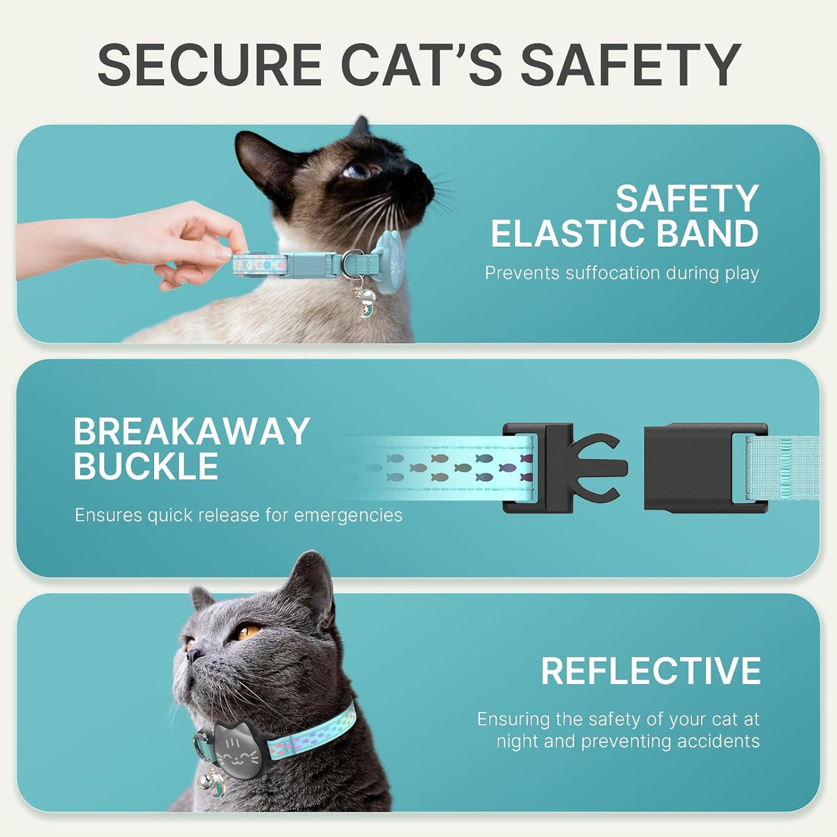 AirTag Cat Collar, Reflective Breakaway Collar - Mint Green / Small(9-13inch) - image 3