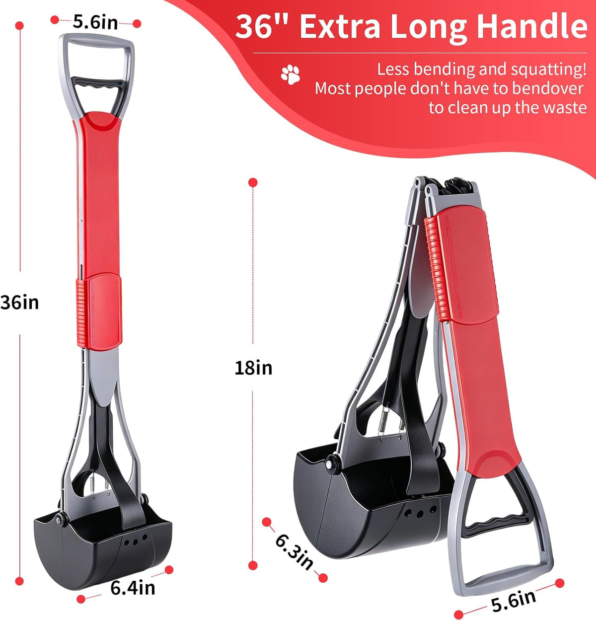 36“ Large Dog Pooper Scooper for Large Dogs Heavy Duty - Red - image 2