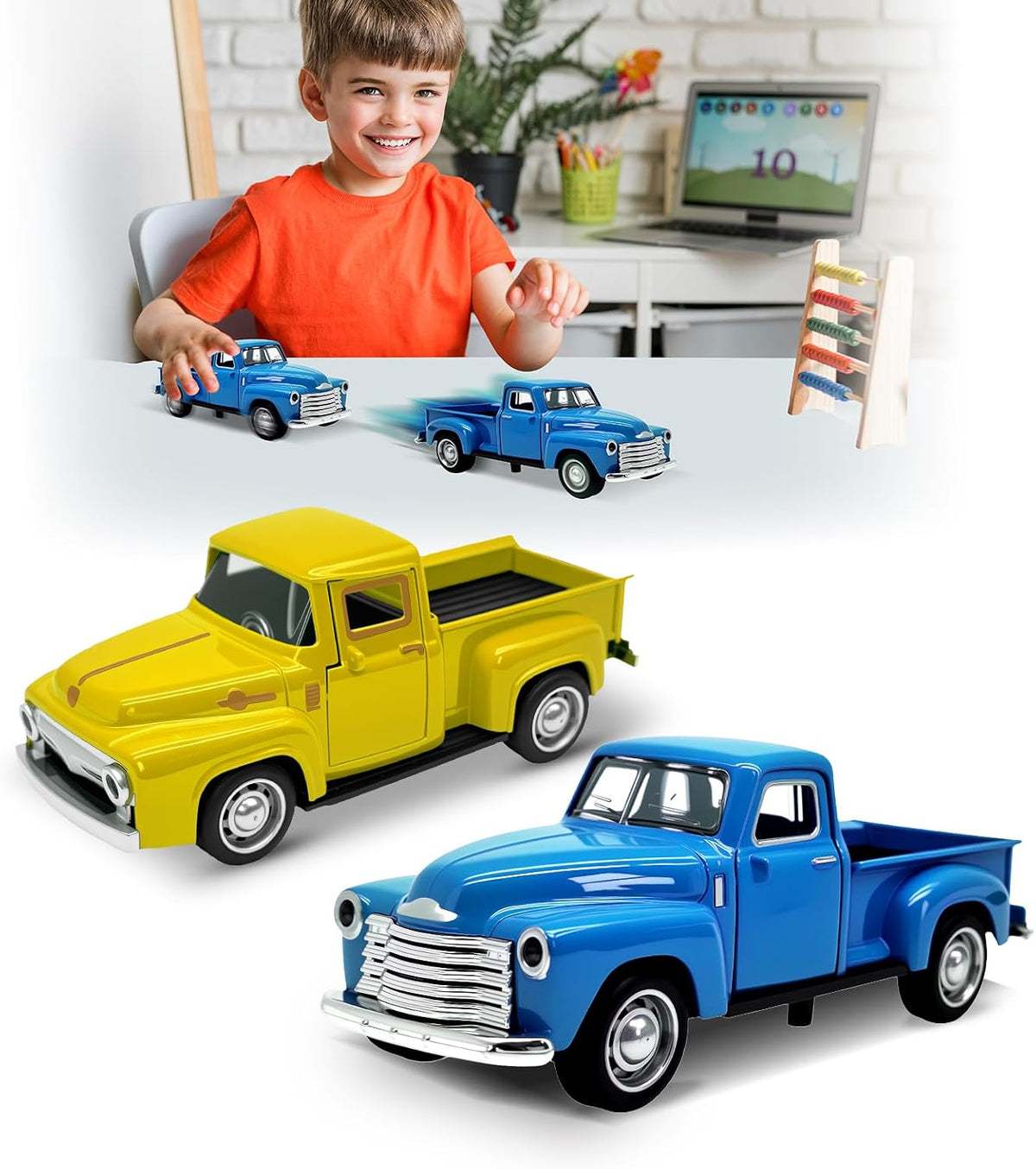 Little Blue Truck Toy,1:32 Pull Back Cars Toy for Kids Boys Girls – Fun for Kids & Family - Blue/Yellow