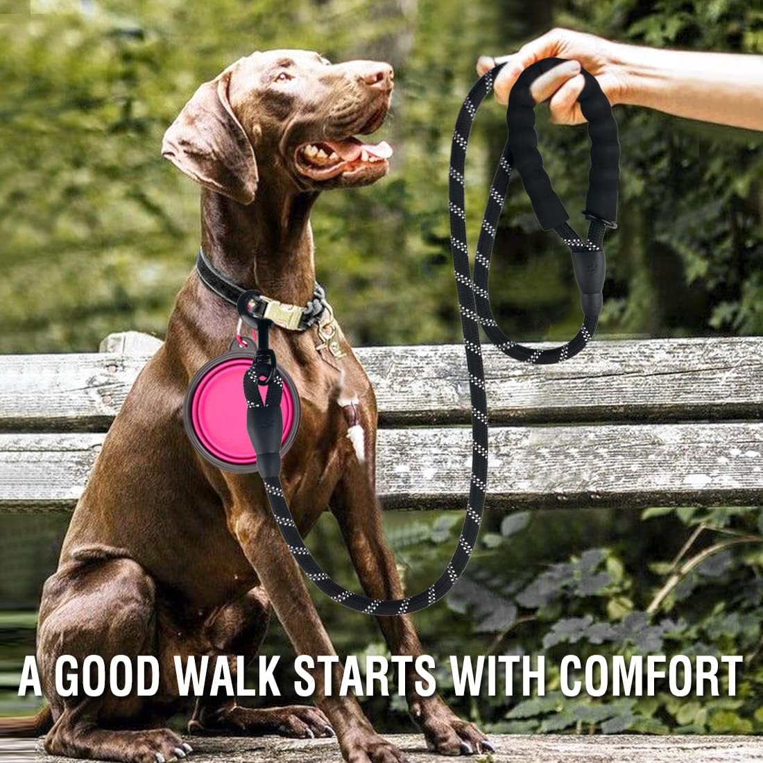 COOYOO 2 Pack Dog Leash 5 FT Heavy Duty - 1/2"x 5 FT (18~120 lbs.) / Set 1-Black+Pink - image 2