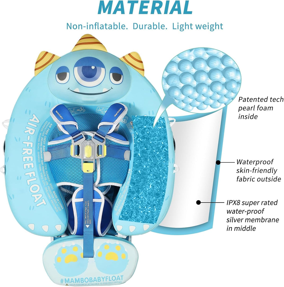 Mambobaby Float with Canopy Size Improved Non Inflatable Infant Baby - Monster Blue - image 2