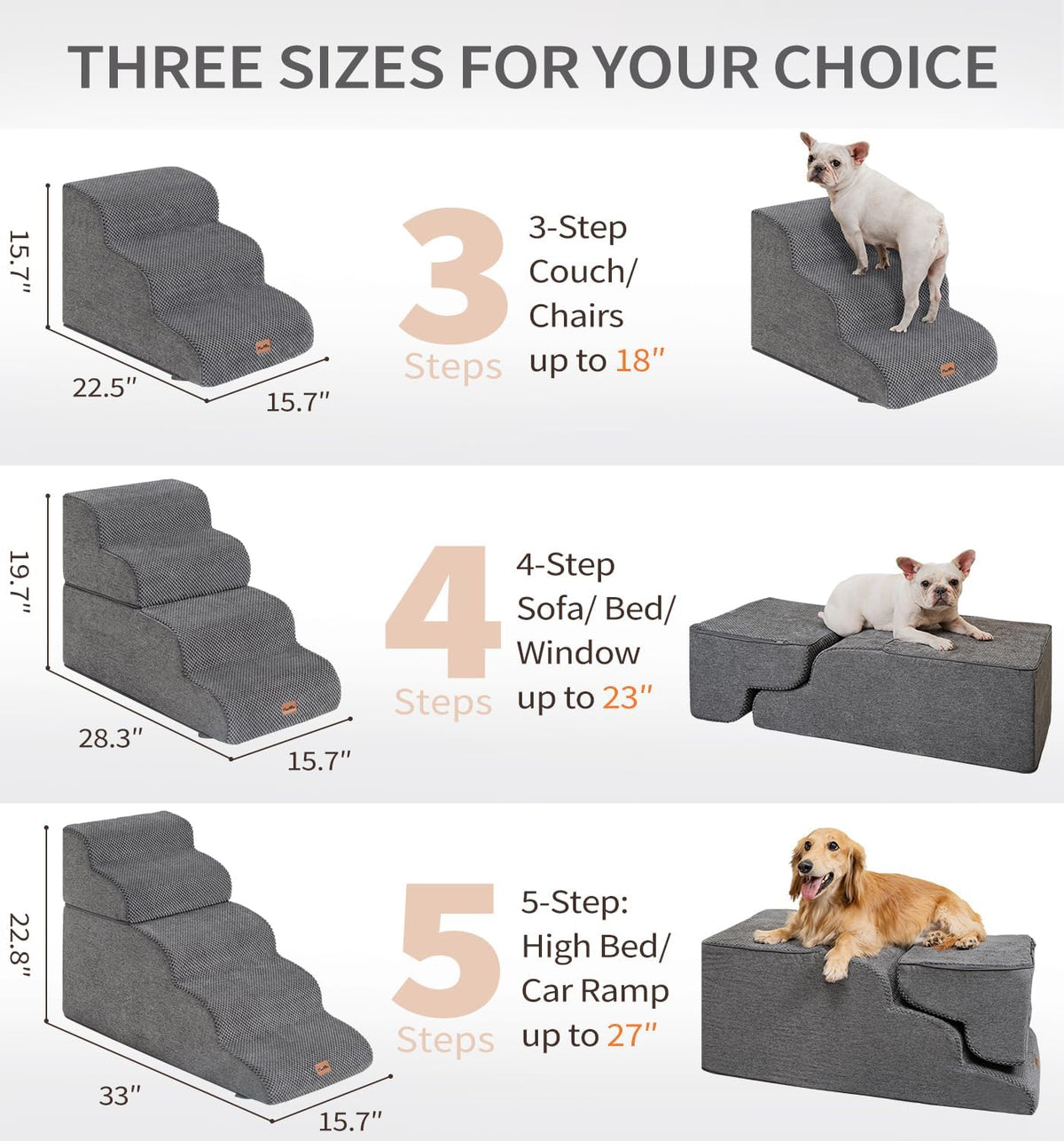 Made4Pets Dog Stairs Ramp for Small Dogs - Grey / 5.0 / 33"x15.7"x22.8"H - image 2