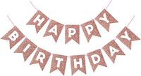 Orange Happy Birthday Banner Birthday Sign for Backdrop Happy - Glitter Rose Gold