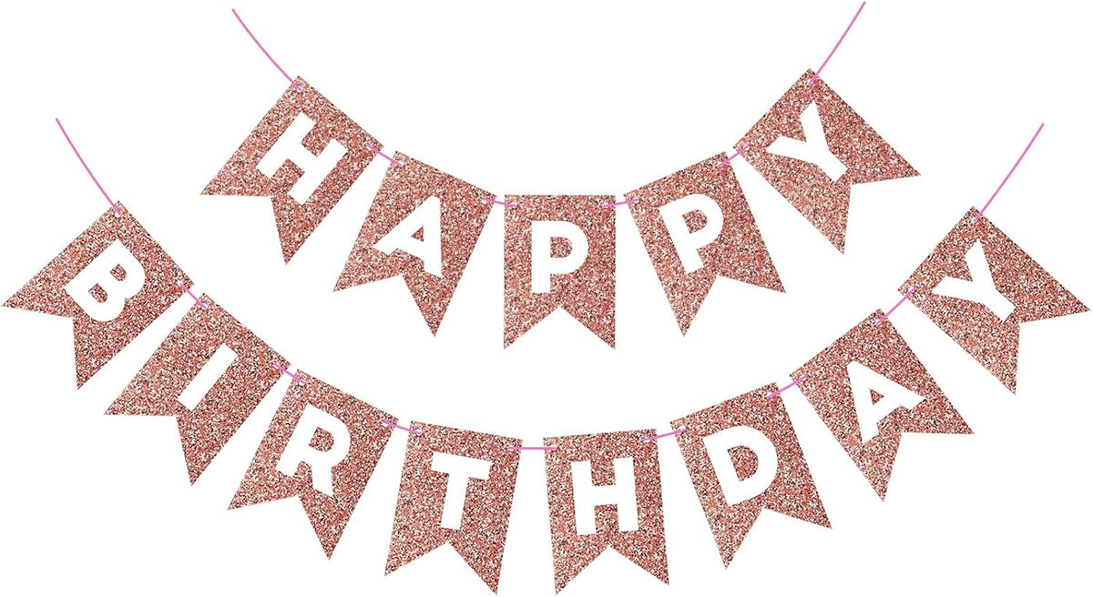Orange Happy Birthday Banner Birthday Sign for Backdrop Happy - Glitter Rose Gold