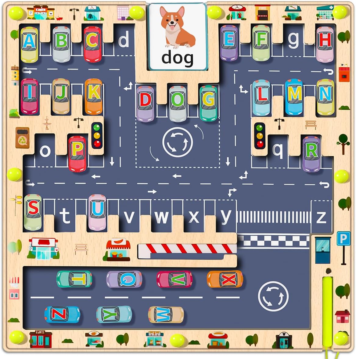 Magnetic Alphabet Maze for Kids - Alphabet Parking With Card