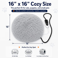 Pet Heating Pad for Cats with Normally Open Function - Grey Plush / 16.0"L x 16.0"W - image 2