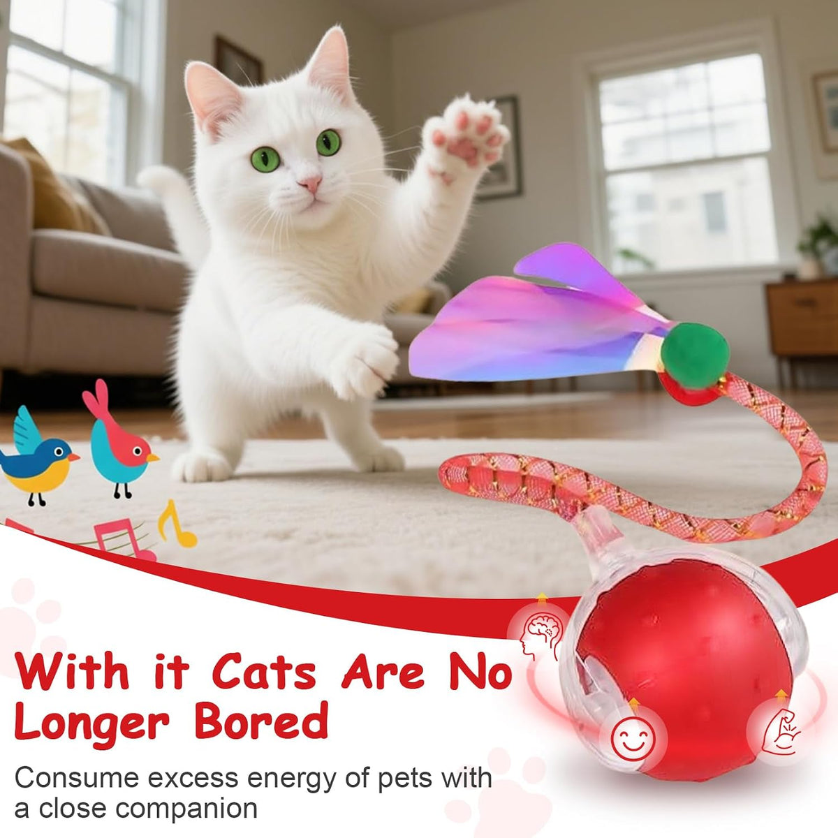 Interactive Cat Toys Smart Ball for Cats & Dogs! Now with 2 Rapid - Red1 - image 2