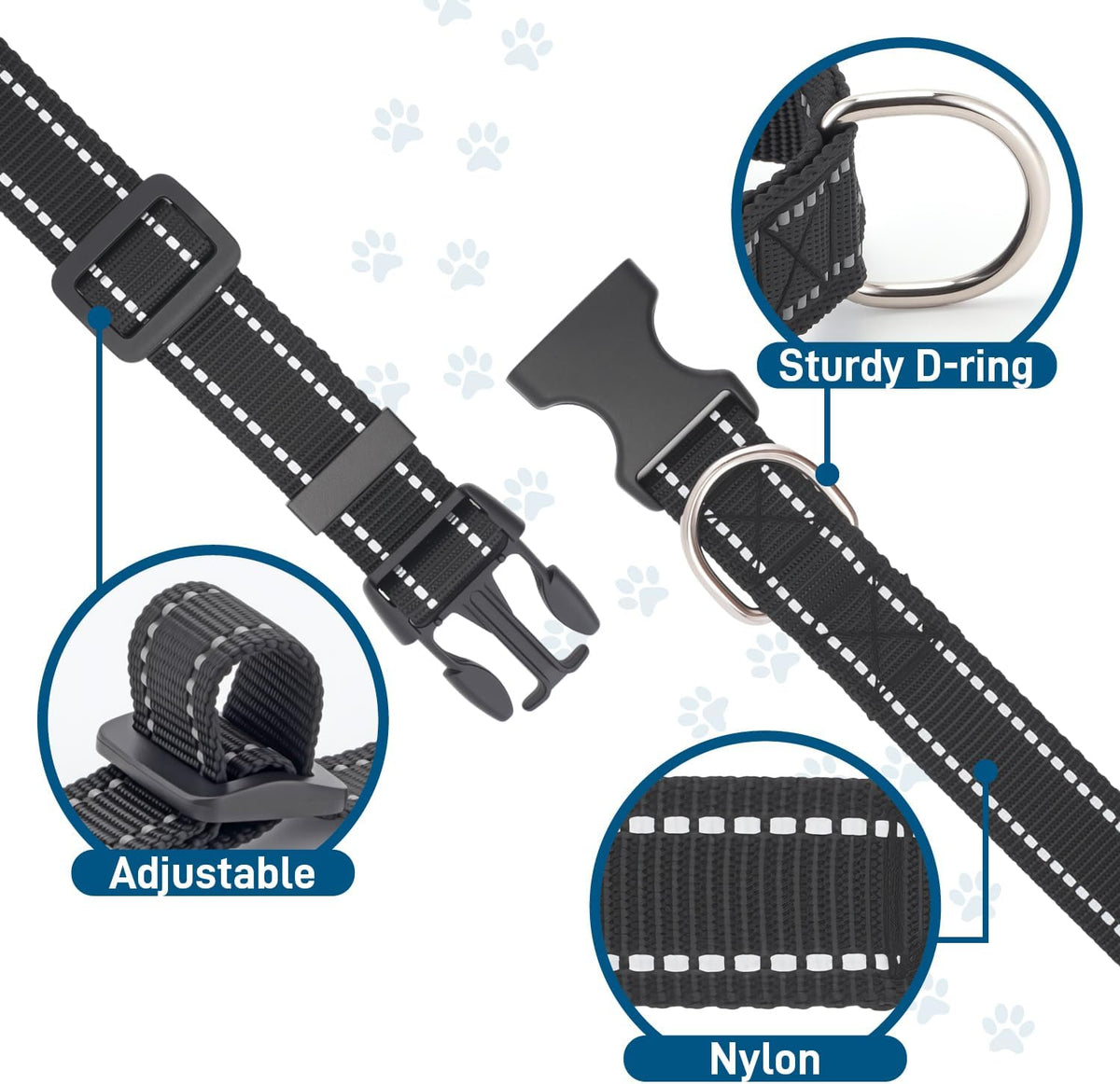 Dog Collar for Small Medium Dogs with Buckle - Black / Small - image 3