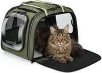 Pecute Cat Carrier, Double Bubble Pet Carrier for Cat Small Dogs - 21.5"L x 14"W x 15"H / Dark Green
