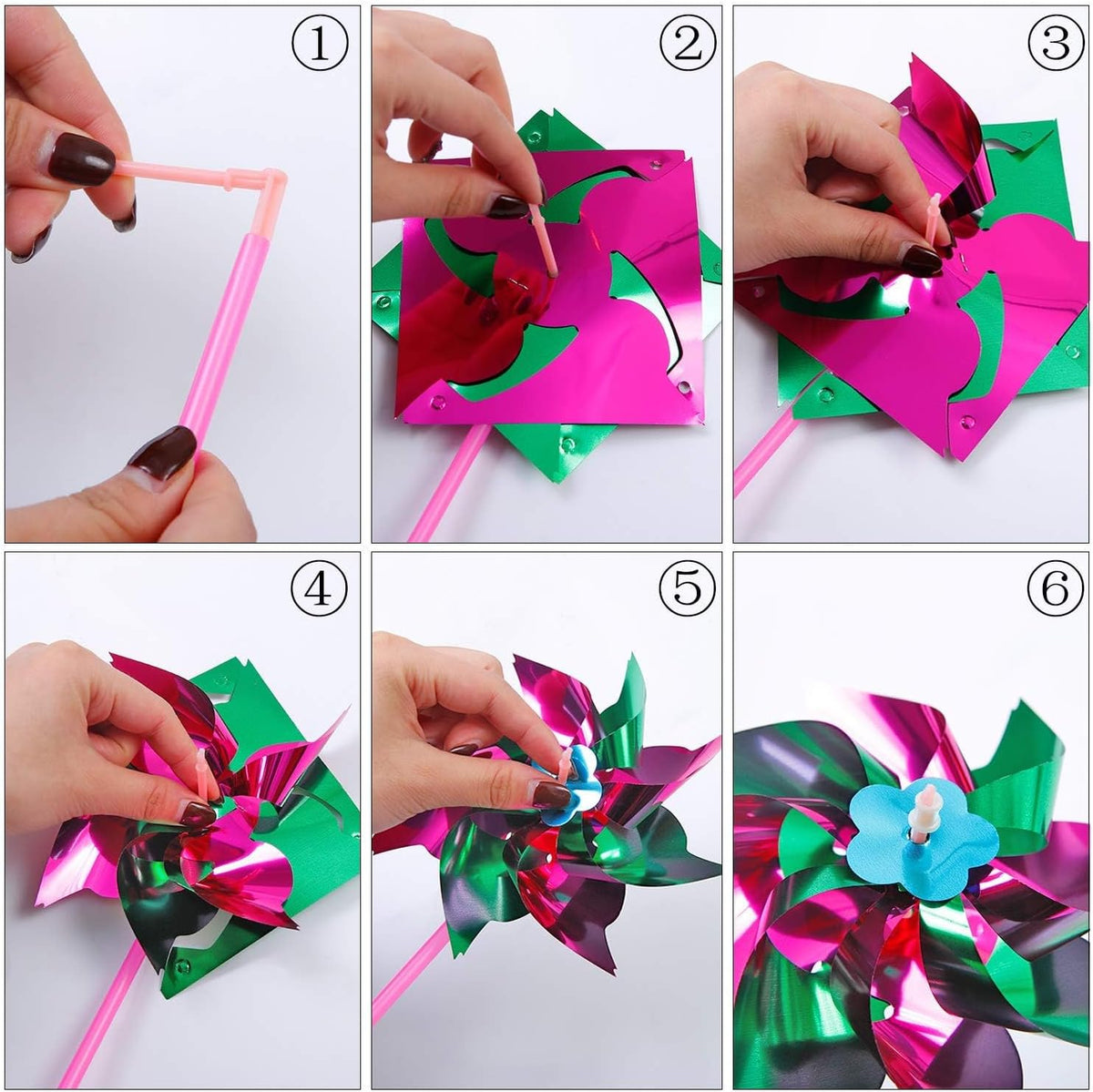 Elcoho 100 Pieces Plastic Rainbow Windmill Party Pinwheels DIY - 100 - image 3