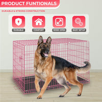 FDW, 48" Foldable Metal Dog Crate, Cage for XL Dogs - Pink / 42 Inch Double Door - image 2