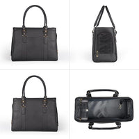 Fashion Pet Carrier Dog Purse Cat Bag Soft-Sided Carriers Travel Airline Approved, Stylish Leather Tote Handbag for Small Animal Puppy Kitten (Black)