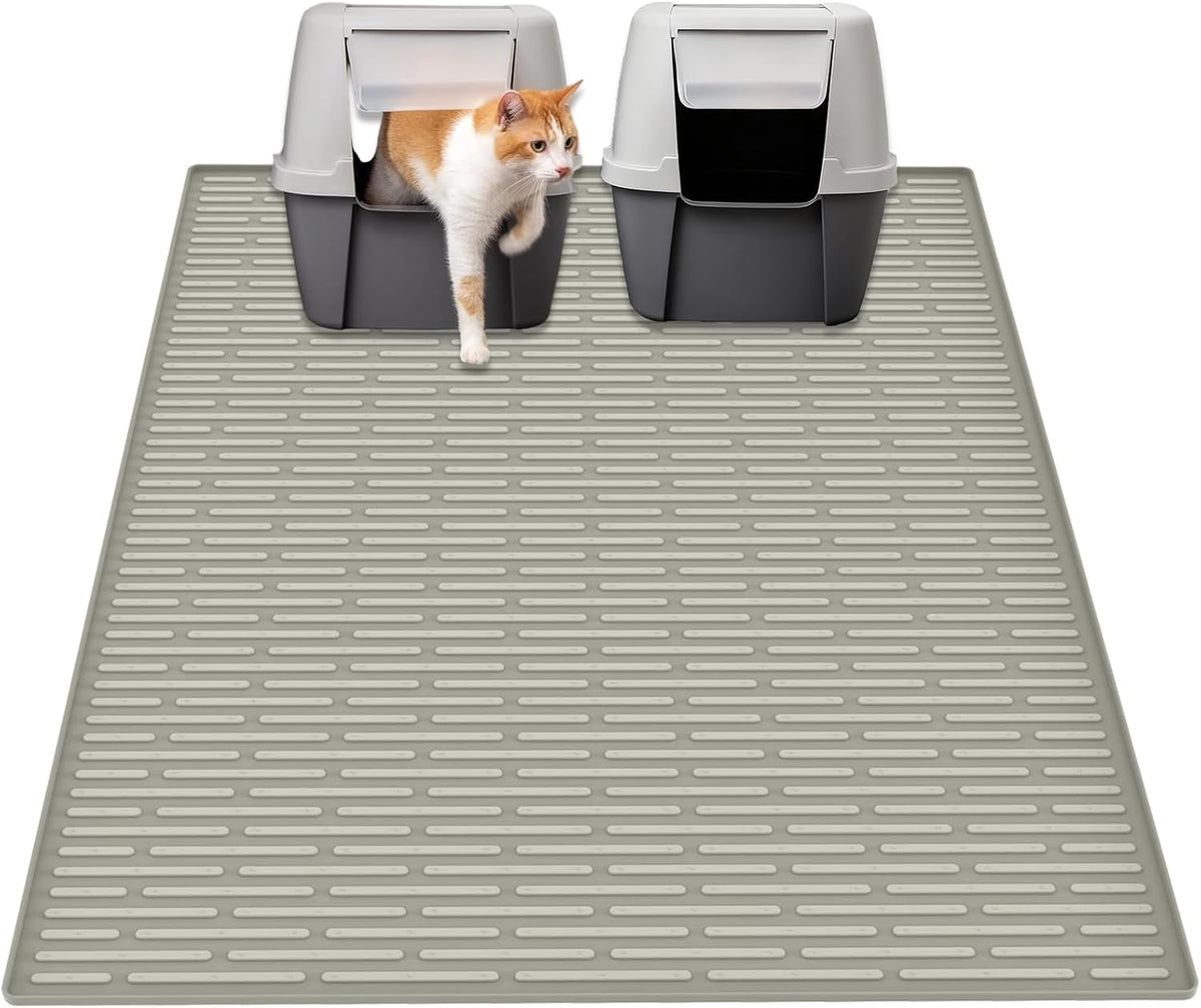 Ultibe 40"x30" Extra Large Silicone Cat Litter Mat - Gray Green / 40"L x 30"W