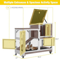 Aivituvin Rabbit Cage Indoor Outdoor Bunny Hutch on Wheels, 2 Story Wood Guinea Pig Cages with 2 Deeper Pull Out Trays