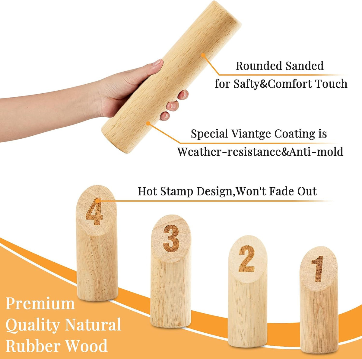 Aivalas wooden numbered block toss game with 12 pins, baton and scoreboard - view 3