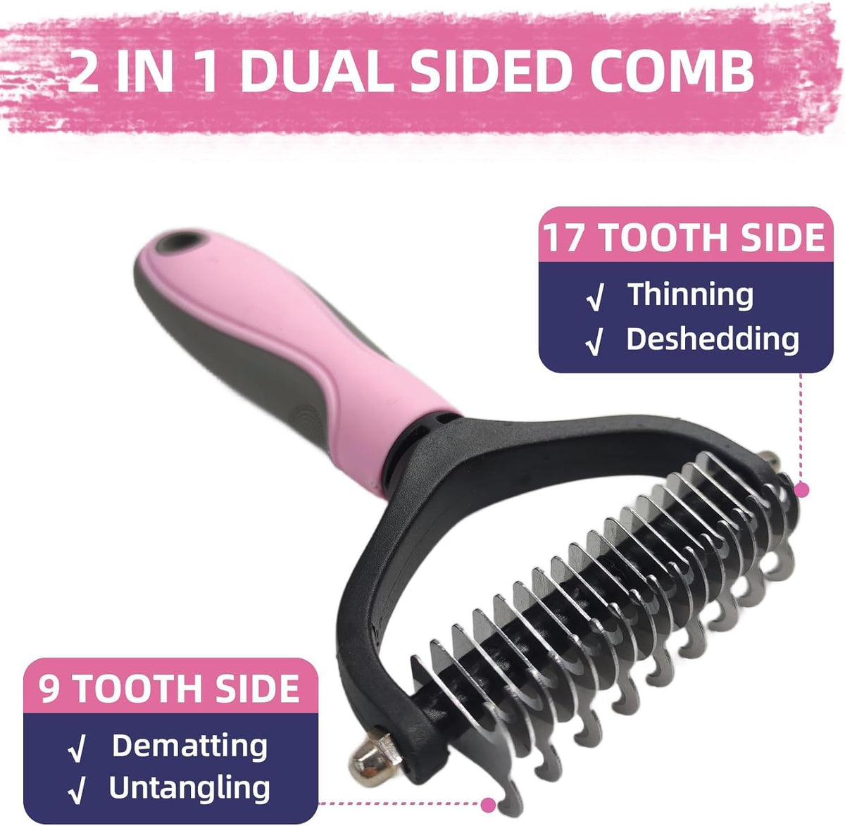 Bath Grooming Kit for Pets, Hair Brush Set with Towel - 6-Pink - image 4
