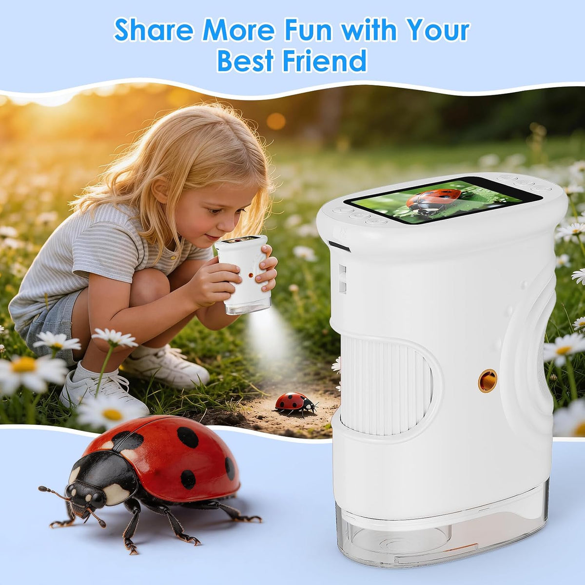 4K 1000X Handheld Digital Microscope for kids 2.0" IPS Screen – Fun for Kids & Family - White - image 4