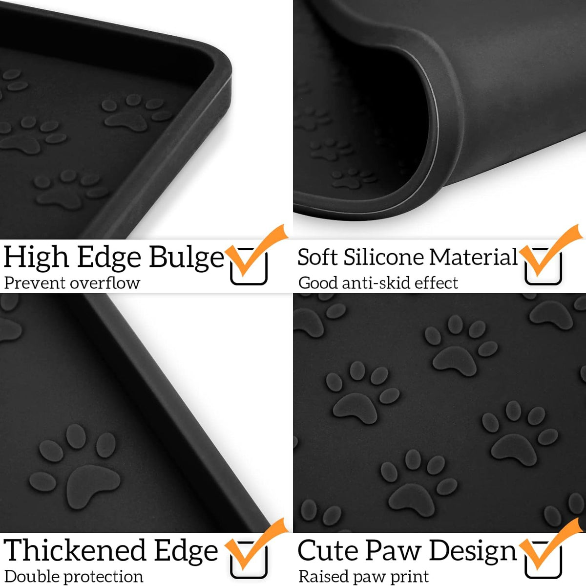 Pet Placemat for Dog and Cat - 11.8"L x 11.8"W / Black - image 4