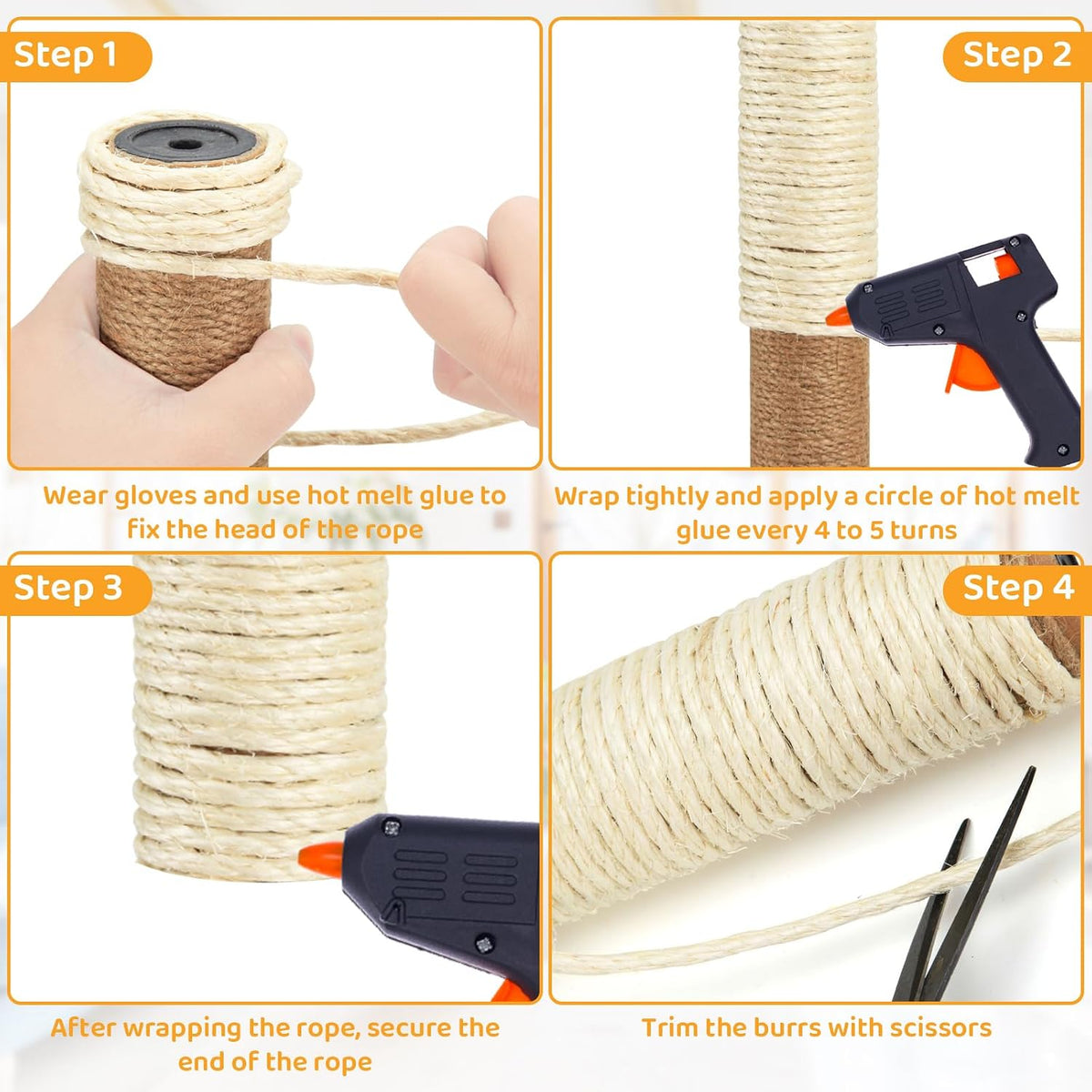 White Sisal Rope for Cat Tree and Scratching Post 5mm 1/5 Inch - White Φ5mm/0.2inch / 100FT - image 2