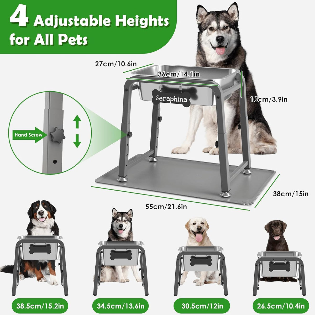 1.2 Gallon Elevated Large Dog Water Bowl with Mat - Grey-2 gal & mat / Height: 10.4-15.2" - image 3