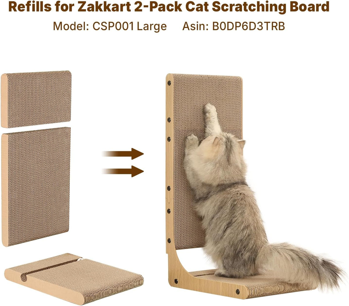 Zakkart 2-Pack L-Shaped Cat Scratching Board, Cardboard - Refill for Large 2PC - image 2