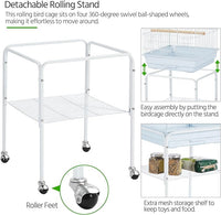 Yaheetech Play Open Top Parrot Bird Cages for Sun Parakeet Cockatiel Green Cheek Conure Lovebird w/Detachable Rolling Stand, White