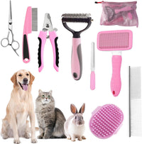 Bath Grooming Kit for Pets, Hair Brush Set with Towel - 9-Pink