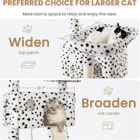 SHA CERLIN 65in Larger Cat Tree Tower Condo for Indoor Kitties/Multi-Level Furniture Activity Center with Wide Base/Cozy Plush Perches/Baskets/Sisal Scratching Posts and Hammock/White & Black Spot