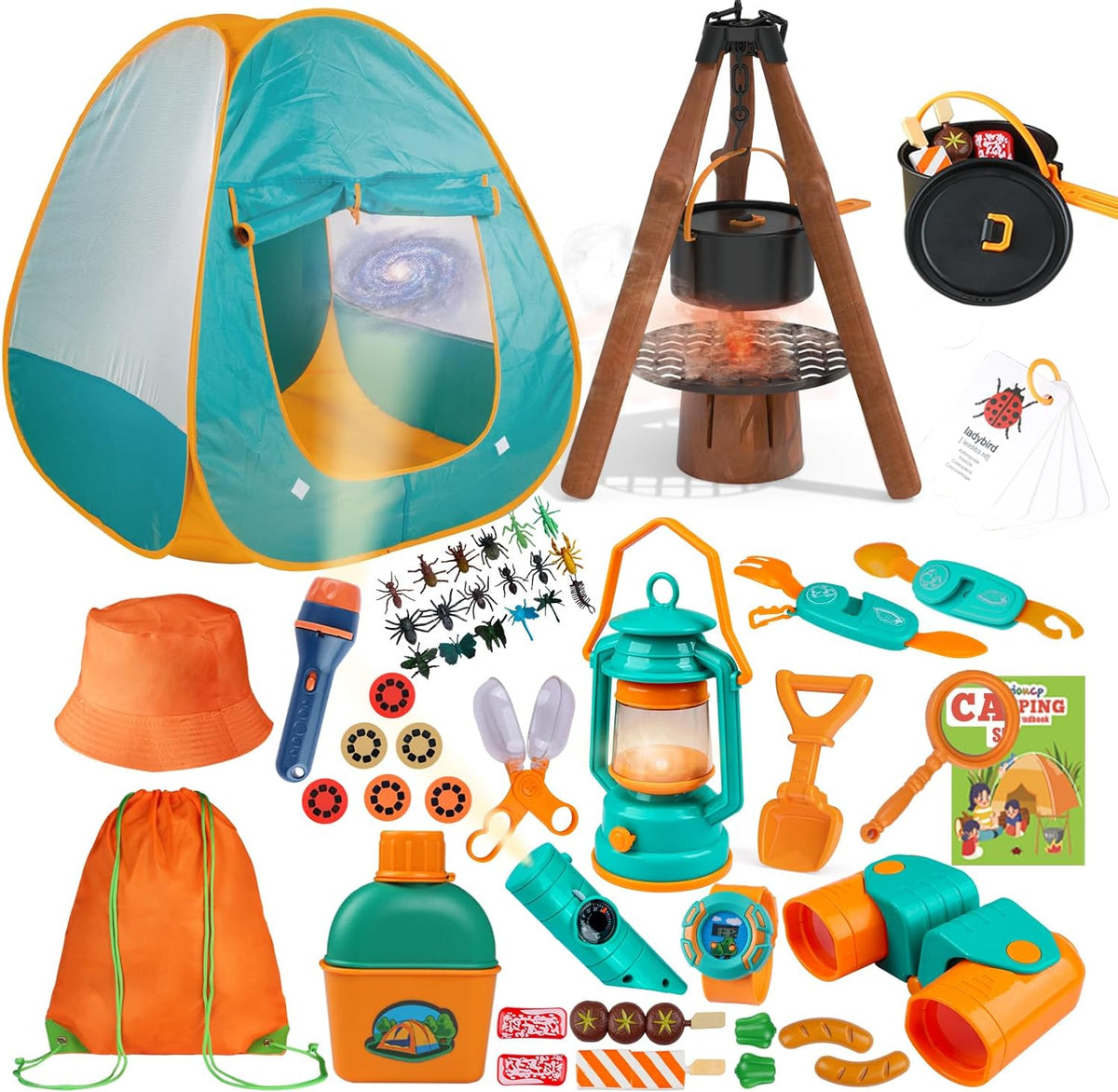 Qtioucp Kids Camping Set 50pcs with Tent & Space Projector Flashlight - Kids Camping Set